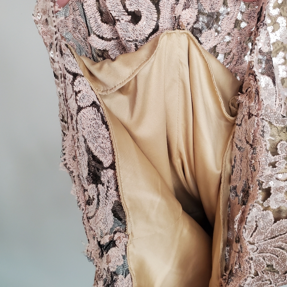 27) TADASHI SHOJI Sequin Champagne V-Neck Sleeveless Cocktail Sz. 12 - Picture 7 of 10